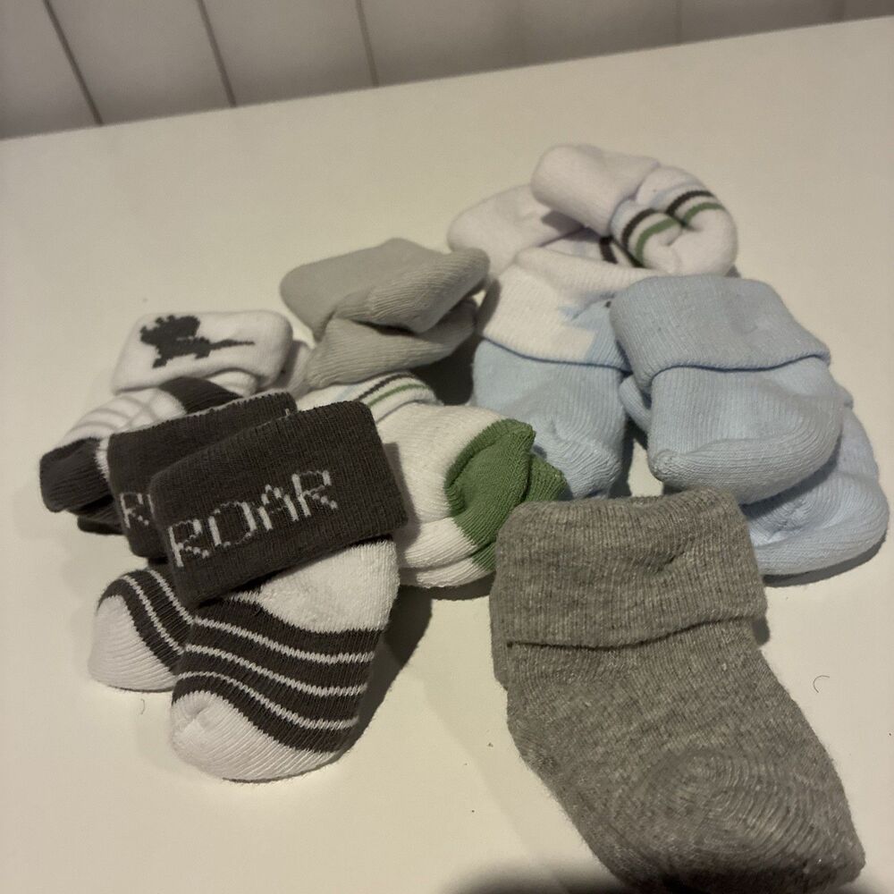 Infant  Boy Socks Bundles- 8 Pairs/Gray, Stripes, Dino & ROAR Designs